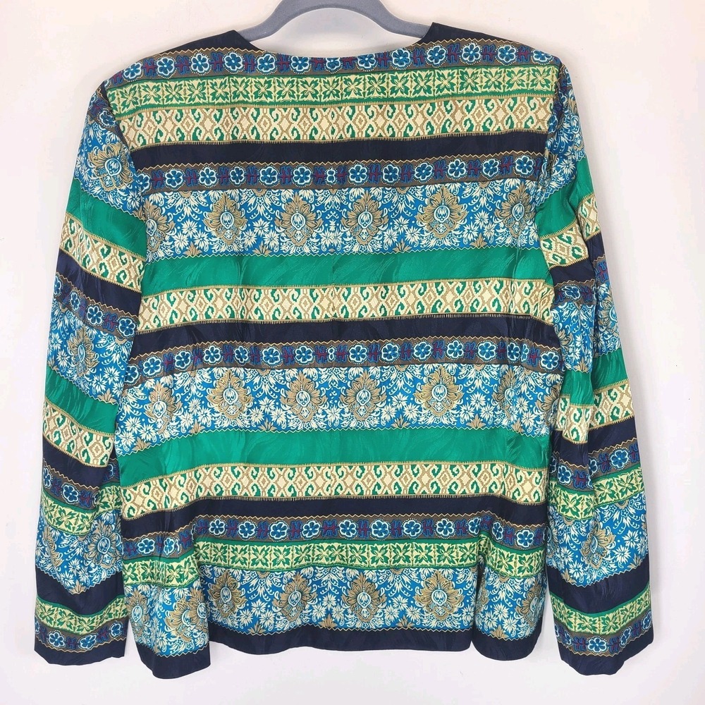Vtg Talbots Silk Blazer Jacket Womens Large Blue Green Baroque Print Lined - Picture 3 of 6